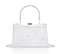 Larcenciel Women's Clutches, Glitter Top Handle Silver Clutch Bag w/Chain, Chic Rhinestone Shoulder Bag Cross Body Bag, Elegant Evening Handbags for Prom, Party, Wedding, Cocktail, 22x13.5x5cm