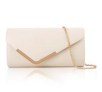 Larcenciel Women's Clutches, Leather Nude Clutch Bags for Women w/Detachable Chain, Envelope Evening Handbag, Cream Beige Cross Body Shoulder Bag Purses Wallet for Women Bridal Prom Party Wedding