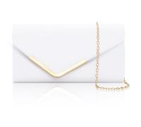 Larcenciel Women's Clutches, Leather White Clutch Bags for Women w/Detachable Chain, Envelope Evening Handbag, Minimalist Cross Body Shoulder Bag Purses Wallet for Women Bridal Prom Party Wedding