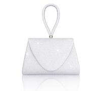 Larcenciel Women's Clutches, Sparkly Silver Top Handle Evening Clutch Bag with Detachable Chain, Ladies Elegant Handbags Sequin Envelope Crossbody Shoulder Bag for Party, Prom, Wedding, 20x13.5x4cm