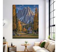 Larch Wooden House Canvas Paintings on the Wall Art Posters and Prints, Autumn Landscape Pictures Living Room Office Modern Home Decoration, 24x35in Artistic Canvas Print, Golden Yellow
