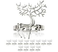 LARDUX 12 PCS christmas deer napkin ring-Hollow Out Floral Buckles Decor Favor for Wedding Holiday Banquet Dinner Christmas Table Gold Silver (Deer-Silver)