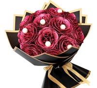 LARDUX 12 Pcs Red rose Glitter Roses Bouquet,glitter flowers bouquet,DIY Fake Flower,Everlasting Shiny Rose Artificial Flower for Valentines,Anniversary,Graduation,Birthday,with pearls (Red Rose)