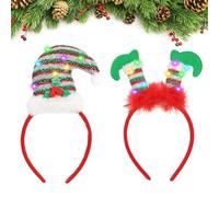 LARDUX 2 Pack Led Christmas Headband christmas hair accessories Glowing Holiday Hair Band Christmas Party Favors Antler Santa Elves Headbands