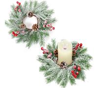 LARDUX 2 PCS Christmas Candle Rings - Candle Holder Wreaths with Artificial Pine Cone Berries Snowflake for Dinner Table Pillars Candlesticks Tealights Centerpiece Xmas Home Holiday Decor