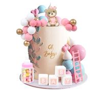 LARDUX 24 PCS Baby Shower Cake Decorations-Bear Cake Decoration DIY Cake Balls Decoration for Baby Boy Girl Birthday Party Gender Reveal Bear Baby Shower Cake Decor-Pink