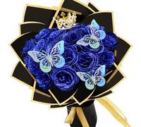 LARDUX 24 Pcs Glitter Roses Bouquet, Valentine's Day Artificial Rose Flowers Bouquet,DIY Fake Glitter Bouquets with Crown for gifts Wedding Anniversary Engagement Birthday,Mother's Day