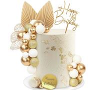LARDUX 30 PCS Gold Cake Decorations-boho cake decorations Birthday Cake Toppers DIY Palm Leaves Mini Balloon Cupcake Insert for Baby Shower Birthday Party Decor