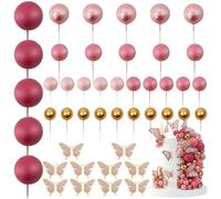 LARDUX 45 PCS Ball Cake Toppers - Butterfly Cake Decorations DIY Mini Balloon Cupcake Insert for Girl Kids Women Birthday Party Baby Shower Wedding - Rose Pink