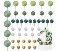 LARDUX 45 PCS Ball Cake Toppers -Cupcake Cake Decorations with Wild One Mini Balloon Cupcake DIY Insert for Girls Boys Kids Birthday Party Baby Shower - Green