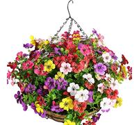 LARDUX Artificial Hanging Baskets with Flowers - 12 Inch Fake Flowers in Hanging Basket for Outdoors Garden Patio Porch Deck Yard Decoration-DIY Assemble it yourself