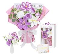 LARDUX Handmade Crochet Flower Bouquet with a Vase, a Card, Artificial Flower Bouquet, Home Decor Gift for Mother's Day, Birthday, Wedding, Teacher's Day, Graduation, Anniversary