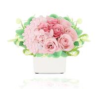 LARDUX Pink Artificial flowers in vase, indoor Fake Silk Roses and Artificial Hydrangea,table decorations,for living room accessories,home decoration,Bridal Shower, Wedding,Versatile Decor