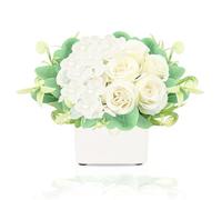LARDUX White Artificial Flowers in Vase, Indoor Fake Silk Roses and Artificial Hydrangea, Table Decorations for Living Room Accessories, Home Decoration, Bridal Shower, Wedding, Versatile Decor