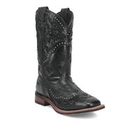 Laredo Womens Eternity Studded Glitter Square Toe Western Cowboy Boots Mid Calf Low Heel 1-2" - Black, Black, 6 UK