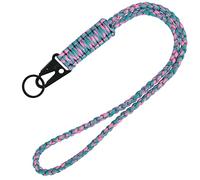 LAREDTREE Heavy Duty Paracord Lanyard Keychain, Paracord Necklace Cell Phone Keychain Whistles Wrist Braided Strap, Pink Green, 19.68inch