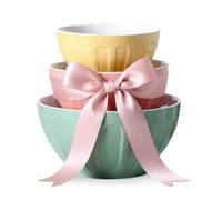 Lareina Ceramic Mixing Bowls Set of 3, Large Nesting Bowls for Serving/Baking/Prepping, Housewarming & Wedding Gift, Oven, Microwave and Dishwasher Safe 3.2/1.7/1.2 Qt, Pastel Color