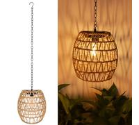 Larekook Hanging Solar Lanterns Outdoor Waterproof, Natural Seeweed Rattan Lantern Bamboo Woven Hanging Pendent Light with Edison Bulb,Solar Chandelier Outdoor Light for Gazebo Garden Porch Patio