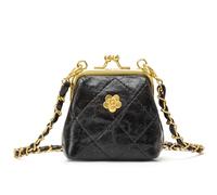 LARENNT Quilted Kiss Lock Coin Purse with 2 Detachable Chains - Tiny Handbag, Wristlet, Shoulder Bag & Crossbody Bag for Women, Vintage Wallet, Mini Coin Pouch Small Change Purse, Black, Vintage