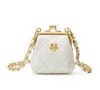 LARENNT Quilted Kiss Lock Coin Purse with 2 Detachable Chains - Tiny Handbag, Wristlet, Shoulder Bag & Crossbody Bag for Women, Vintage Wallet, Mini Coin Pouch Small Change Purse, White, Vintage