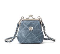 LARENNT Quilted Kiss Lock Coin Purse with 2 Detachable Chains - Tiny Handbag, Wristlet, Shoulder Bag & Crossbody Bag for Women, Vintage Wallet, Mini Coin Pouch Small Change Purse, Denim Blue, Vintage