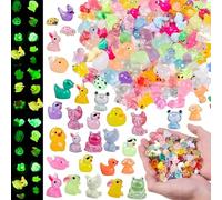 Larfraecy 120PCS Mini Resin Animals Cute Mini Ducks Glow in The Dark Tiny Figures for Terrarium Car Desk Decor Mixed 15-20 Styles Miniature Resin Frog Rabbit Dog Turtle Animals Set for DIY Crafts