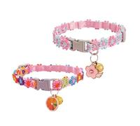 Larfraecy 2 Pack Cat Collar with Bell Adjustable Breakaway Safety Collars for Kittens Puppy Collars Personalised Cat Collar Cherry Blossom Flower Lemon Fruit Style Pink Colorful