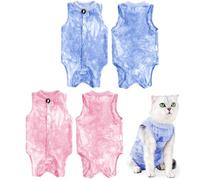 Larfraecy 2 Pack Cat Recovery Suit for Female Cats, Breathable Cat Onesie Post Surgery Anti-Licking Abdominal Wounds Skin Diseases Pink & Blue for Small Kittens