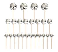 Larfraecy 24pcs Disco Ball Cake Decorations Silver Mini Disco Balls for Cake Cupcake Toppers with Wooden Sticks in 3 Sizes for Disco Party Birthdays Decorations