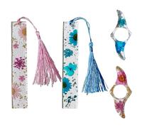 Larfraecy 2Pcs Dried Flower Bookmarks with Tassels 2Pcs Thumb Book Page Holder Gift for Women,Couple and Friend,Transparent Resin Book Mark Accessories for Friend family Book Lovers Readers(Pink&Blue)