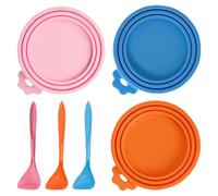 Larfraecy 3 Pack Silicone Can Lids for Tins with Spoons,Universal Airtight Tin Covers 1 Fit 3 Standard Size,Tin Lids for Cat Dog Food&Human Food Tins,3 Colours Can Covers,BPA-Free,Dishwasher Safe