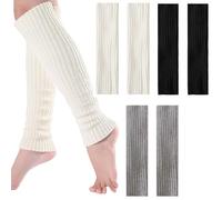 Larfraecy 3 Pairs Leg Warmers Ladies 80s,Y2K Retro Ribbed Knitted Boot Socks for Yoga Ballet Dance Party, Fashion Fluffy Leg Warmers in Black White Grey