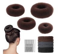 Larfraecy 30Pcs Bun Donut Set with In Different Sizes 4 Brown Hair Donuts for Buns 20 Bobby Pins 6 Elastic Ties Hair Bun Maker Hair Styling Tool for Women Girls Dancers Daily