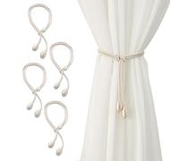 Larfraecy 4 Pack Curtain Tie Backs,Beige Tie Backs for Curtains Hand-Knitted Rope Buckle,No-Drill Elegant Boho Style Curtain Tiebacks,Curtains Accessories for Living Room,Bedroom,Office Window Drapery