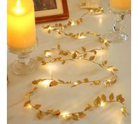 Larfraecy 50 Warm White Micro LED Gold Leaf String Lights Battery Operated,5m Gold Ivy Fairy Lights Garland for Bedroom Christmas Wall Decorations Home Table Decor Wedding Party Outdoor&Indoor Decor
