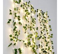 Larfraecy 50 Warm White Micro LED Green Leaf String Lights Battery Operated 5M Ivy Fairy Lights Garland for Bedroom Christmas Wall Decoration Home Table Decor Wedding Party Outdoor&Indoor (Green)
