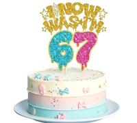 Larfraecy 6 7 Birthday Decorations, Funny I WAS 6 NOW I'M 7 Cake Topper, 67 Birthday Cake Topper for 7th or 67th Anniversary Glitter Party Supplies