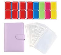 Larfraecy A6 PU Leather Ring Binder Notebook with 20 Plastic Zipper Bags & 40 Stickers, 6-Ring A6 Folder for Budget Planner, Money Saving Wallet, Cash Book, Savings Challenge, Kpop Photo Card Organize