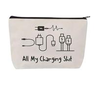 Larfraecy Charger Cable Organizer Bag,All My Charging Stuff Travel Essential Cable Bag Funny Zippered Cable Makeup Pouch Toiletry Bags for Women Men,Charging Cord Organizer,Gifts for Friend,Family