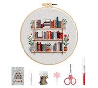 Larfraecy Embroidery Kit for Beginners,Punch Needle Kit with Elegant Pattern,Complete Starter Kit with Embroidery Hoop,Thread,Needle,Guide,Ideal for Adults Relaxation&Craft Gifts (Bookshelf)