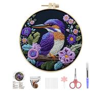 Larfraecy Embroidery Kit for Beginners,Punch Needle Kit with Elegant Pattern,Complete Starter Kit with Embroidery Hoop,Thread,Needle,Guide,Ideal for Adults Relaxation&Craft Gifts (Kingfisher)