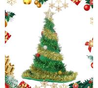 Larfraecy Funny Christmas Tree Hat - Novelty Santa Party Witch Hat for Adults, Green Gold Sequin Fancy Dress Accessories