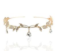 Larfraecy Goddess Tiara Elf Princess Crown Tiara for Women Girls Crystal Rhinestone Wedding Head Band Forehead Headpiece for Bride Bridesmaid Princess Crown Headband Tiara for Wedding (Gold)