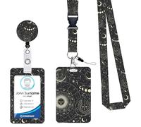 Larfraecy Lanyard with Card Holder Fashionable Sliding ID Badge Holder Retractable,ID Card Holders with Reel&Detachable Lanyard,Vertical Cards Protector for Nurse,Student,Office,Teacher (Galaxy)