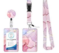 Larfraecy Lanyard with Card Holder Fashionable Sliding ID Badge Holder Retractable,ID Card Holders with Reel&Detachable Lanyard,Vertical Cards Protector for Nurse,Student,Office,Teacher (Marble)