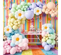 Larfraecy Macaron Flower Pastel Balloon Set 133pcs Birthday Pastel Balloon Arch Kit with Daisy Balloons 18/10/5/11 Inch for Birthday Party Decor Supplie Holiday Baby Shower Engagement Decorations