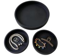 Larfraecy Round Bathroom Tray, Silicone Black Vanity Tray for Cosmetics Coffee Table Decor and Small Storage for Makeup Jewelry Storing Lotions Candles Plants Tissues Soaps Towels 7x7x0.75 inch