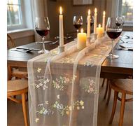 Larfraecy Soft Beige Table Runner 70x300 cm, Multicolored Flowers Butterfly Embroidery Gauze for Spring Summer Birthday Wedding Holiday Party Dining Table Decor Runners Table for Home & Kitchen