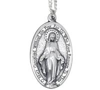 Large 1.75" Our Lady of Grace Medal on 24" Necklace Chain | Includes Informational Prayer Card | Great Catholic Gift | Made in Italy