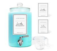 Large 1 Gallon Laundry Liquid Detergent Dispenser with Spigots and Measuring Cups, 4L Laundry Soap Holder Organizer for Fabric Softener, Soap, Glass Containers for Room Organization Storage (1 Pack)